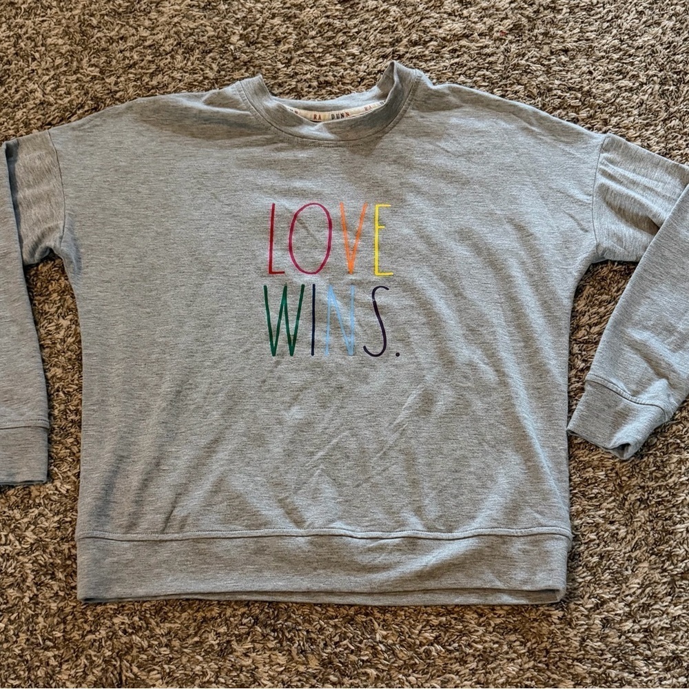 NWOT Rae Dunn Gray 'Love Wins' Pride Sweatshirt